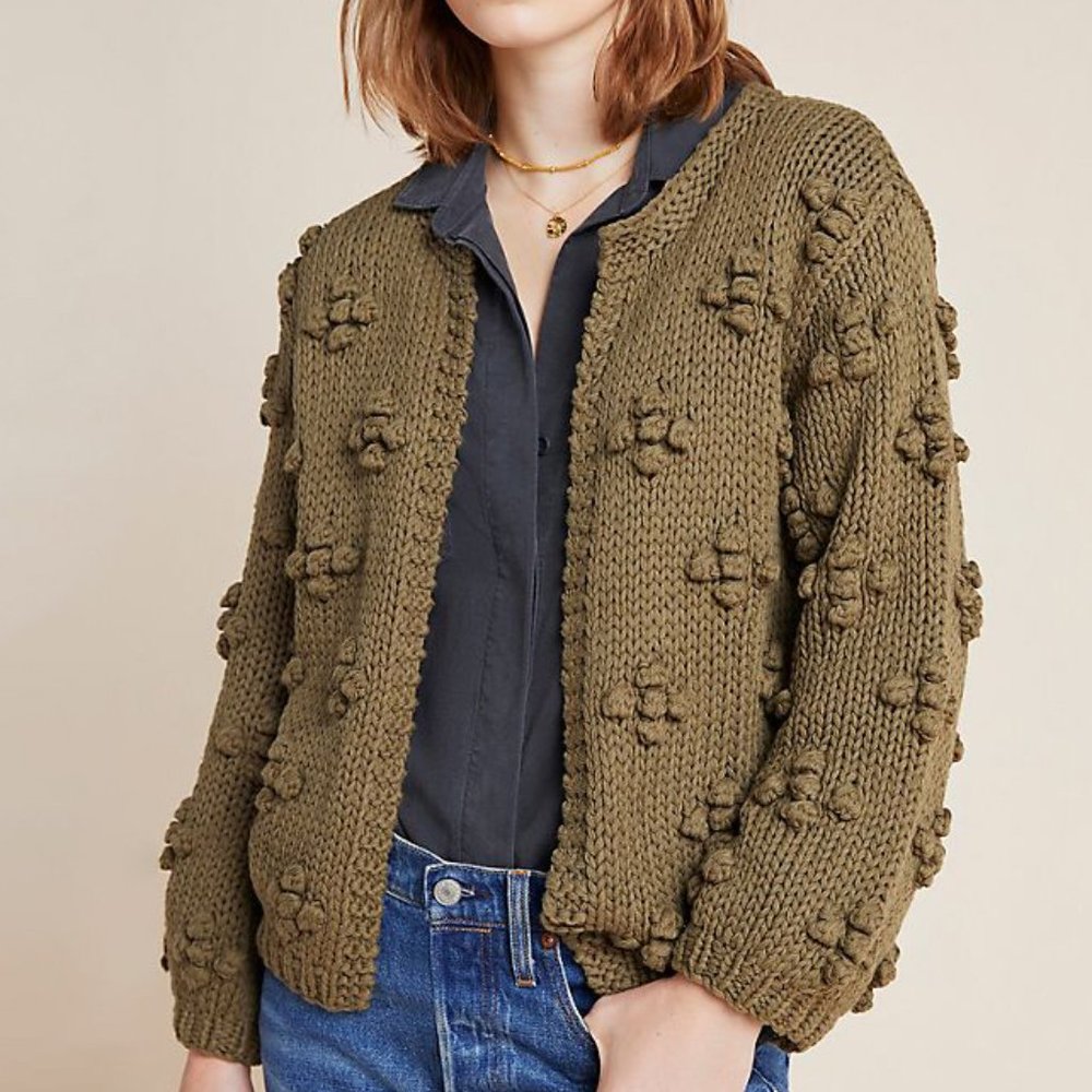 Anthropologie Green Textured Cardigan Sweater